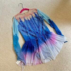 Girl Figure Skating Dress Enchanting Blue and Pink Kids Dance Costume